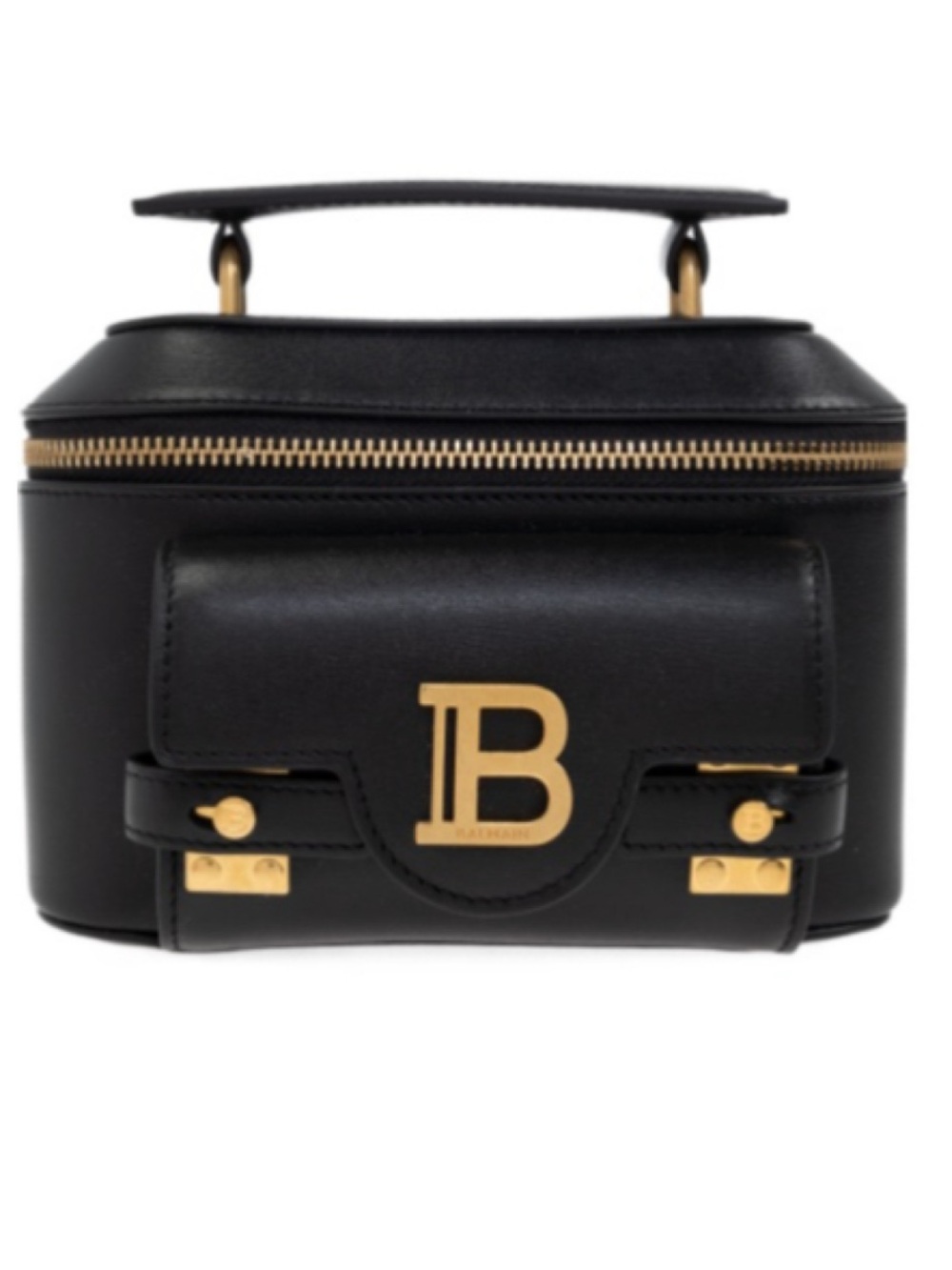 Balmain Black Leather Mini Vanity Case with Gold 'B' Hardware